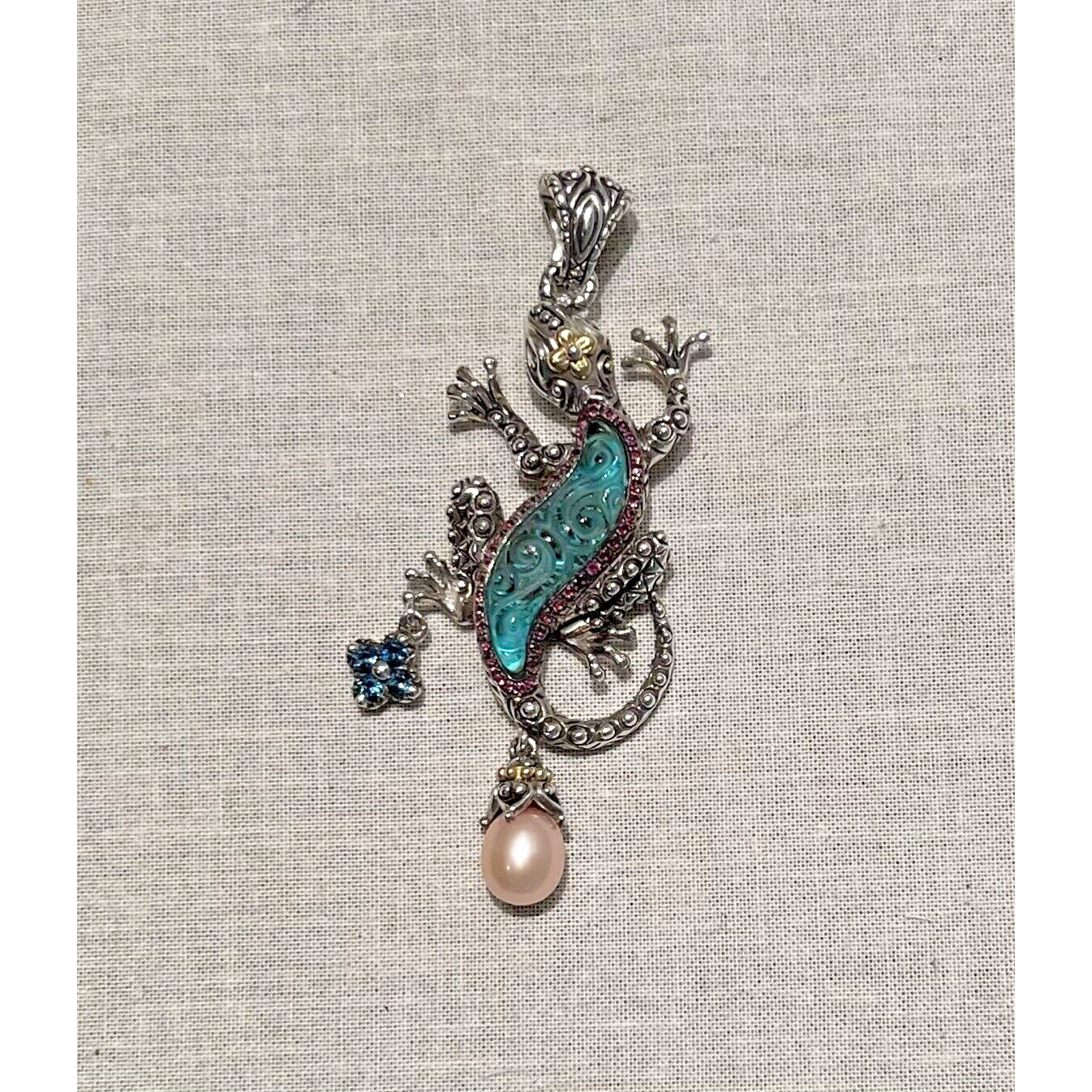 Barbara Bixby Large 925 Sterling And Gemstone Gecko Pendant